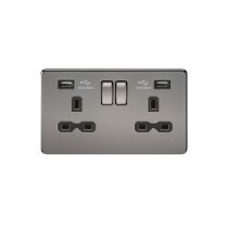 MLA 13A 2G Switched Socket with Dual USB Charger (2.4A) - Black Nickel with Black Insert