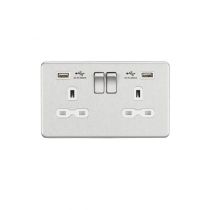 MLA 13A 2G Switched Socket with Dual USB Charger (2.4A) - Brushed Chrome with White Insert