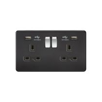 MLA 13A 2G Switched Socket with Dual USB Charger (2.4A) - Matt Black with Chrome Rockers