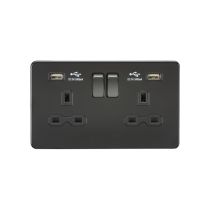 MLA 13A 2G Switched Socket with Dual USB Charger (2.4A) - Matt Black