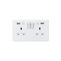 MLA 13A 2G Switched Socket with Dual USB Charger (2.4A) - Matt White