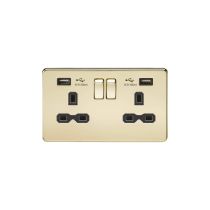 MLA 13A 2G Switched Socket with Dual USB Charger (2.4A) - Polished Brass with Black Insert