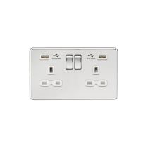 MLA 13A 2G Switched Socket with Dual USB Charger (2.4A) - Polished Chrome with White Insert