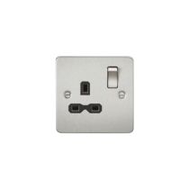 MLA Flat plate 13A 1G DP switched socket - brushed chrome with black insert