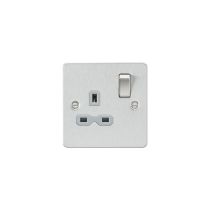 MLA Flat plate 13A 1G DP switched socket - brushed chrome with grey insert