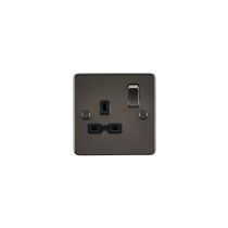 MLA Flat plate 13A 1G DP switched socket - gunmetal with black insert
