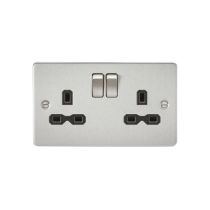 MLA Flat plate 13A 2G DP switched socket - brushed chrome with black insert