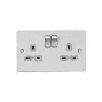 MLA Flat plate 13A 2G DP switched socket - brushed chrome with grey insert