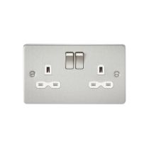 MLA Flat plate 13A 2G DP switched socket - brushed chrome with white insert
