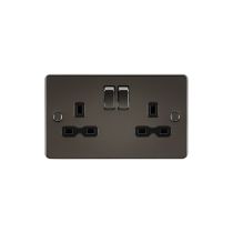 MLA Flat plate 13A 2G DP switched socket - gunmetal with black insert