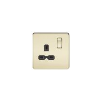 MLA Screwless 13A 1G DP switched socket - polished brass with black insert