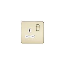 MLA Screwless 13A 1G DP switched socket - polished brass with white insert