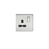 MLA Screwless 13A 1G DP switched socket - polished chrome with black insert