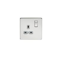 MLA Screwless 13A 1G DP switched socket - polished chrome with grey insert