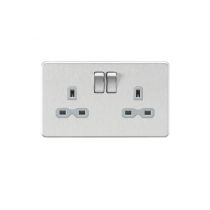 MLA Screwless 13A 2G DP switched socket - Brushed chrome with grey insert