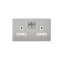 MLA Screwless 13A 2G DP switched socket - brushed chrome with white insert