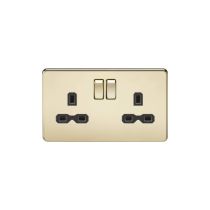 MLA Screwless 13A 2G DP switched socket - polished brass with black insert