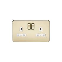 MLA Screwless 13A 2G DP switched socket - polished brass with white insert