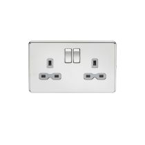 MLA Screwless 13A 2G DP switched socket - polished chrome with grey insert