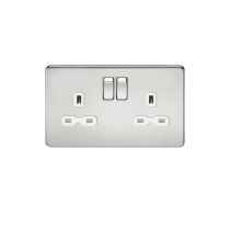 MLA Screwless 13A 2G DP switched socket - polished chrome with white insert