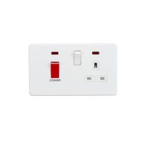 MLA Screwless 45A DP switch and 13A switched socket with neons - matt white
