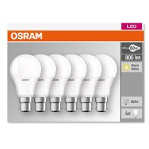 OSRAM LED BASE CLASSIC A B22d 8.5W 60W 2700k 6 Pack