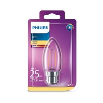 Philips Classic Filament 2W LED Candle BC/B22 Warm White