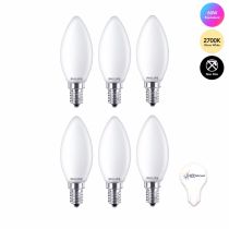 Philips Signify Classic LEDCandle 6.5-60W Equivalent, Non-Dimmable 2700k, E14, B35, Frosted - Free TheLEDSpecialist Mints - 6 Pack