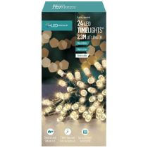 24 LED Warm White Battery Operated Multi-Action Fairy Lights on Green Cable, 2.6m