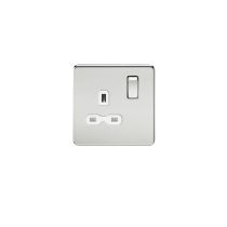 MLA Screwless 13A 1G DP switched socket - polished chrome with white insert