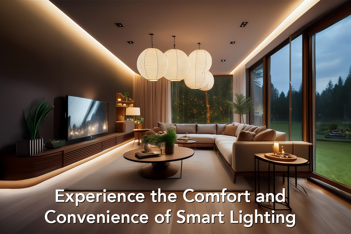 Cosy living room with smart lighting enhancing the ambiance